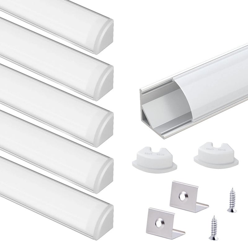VST 6Pack 1 ft LED Aluminum Channel with Milky White Cover V Shape 16x16mm, Led Strip Light Track with End Caps and Mounting Clips Accessories for Living Room, Kitchen - Image 1